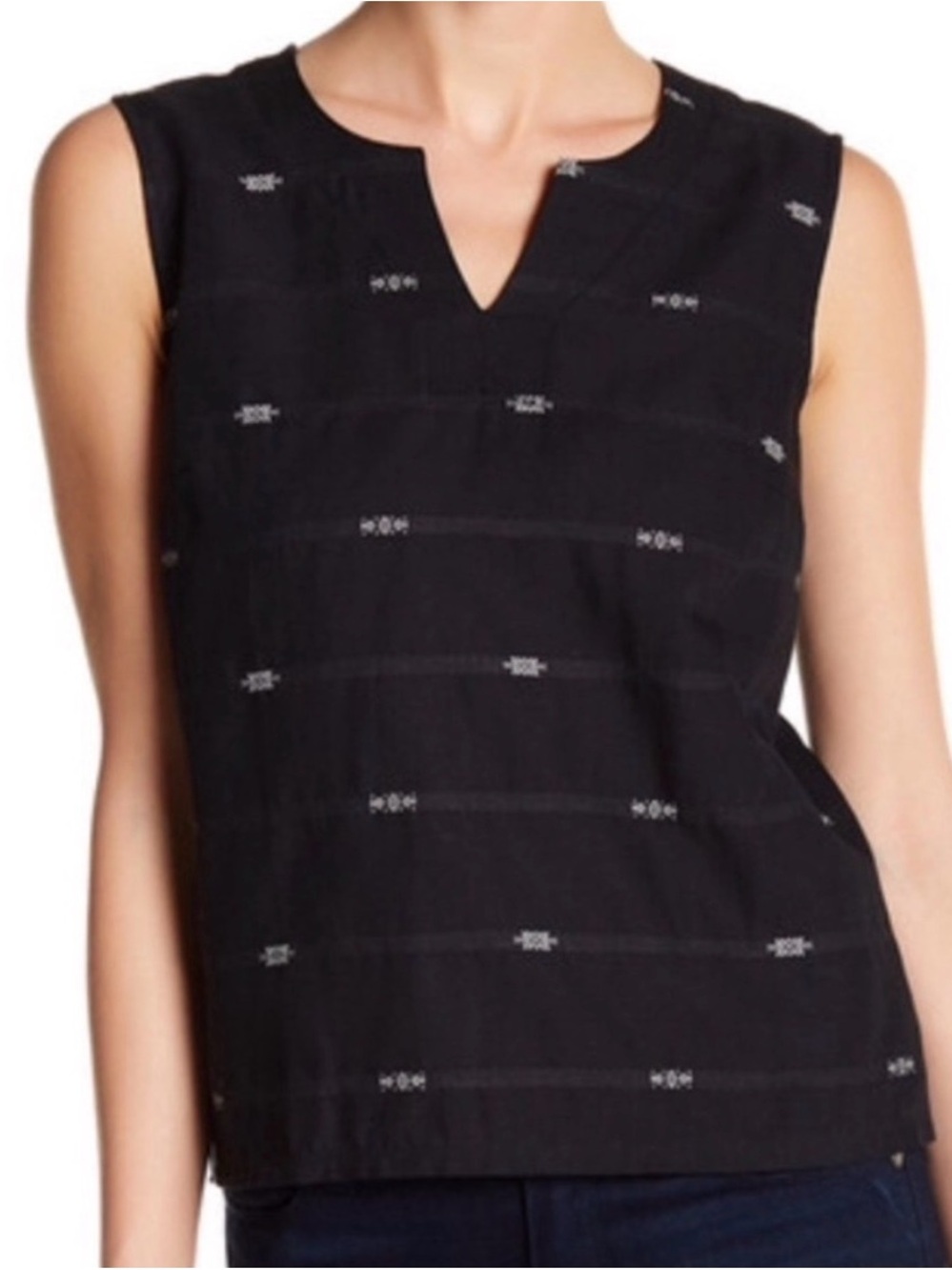 Eileen Fisher Batik Embroidered Notch-Collar Tank